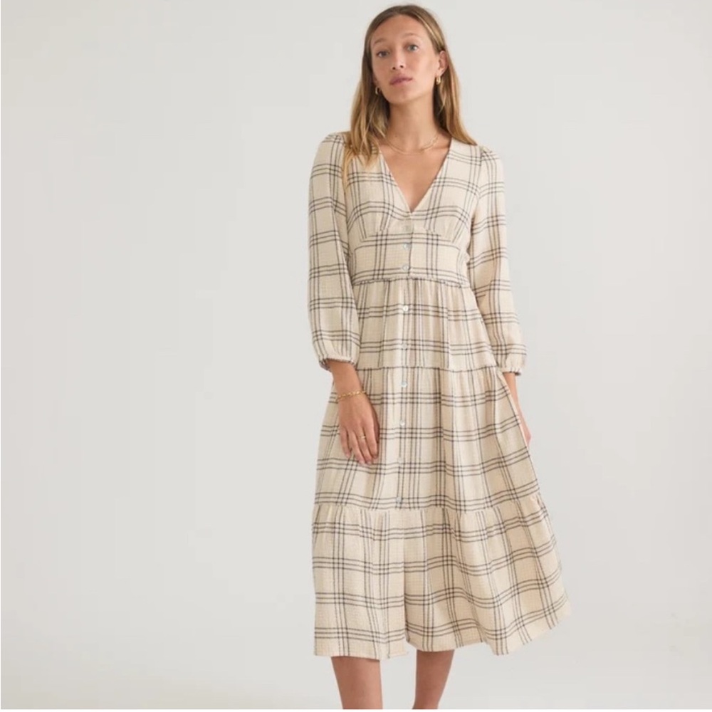 Marine Layer Maeve Maxi Dress Cream & Black Plaid Size Medium